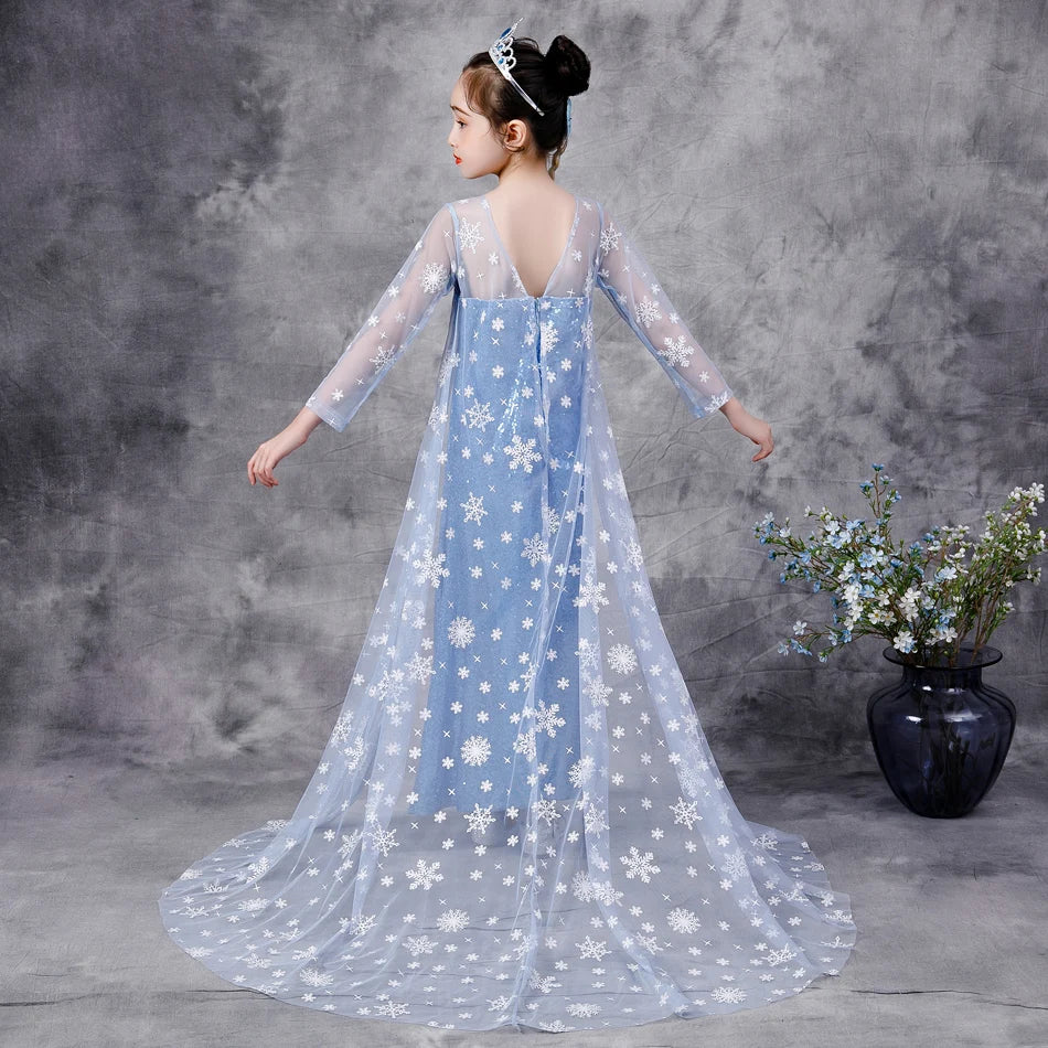 2020 Girls Elsa 2 Princess Sequin Dress with Snowfake Cape Crown Halloween Costume Clothing for Kids Childrens Fancy Dresses