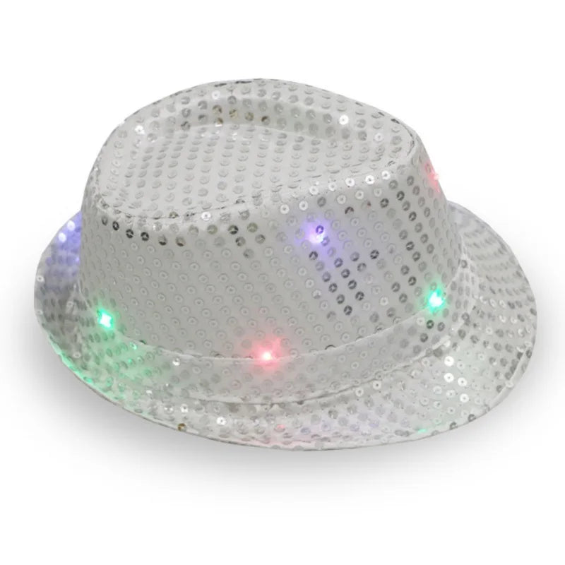 Flashing Light Up Led Brilliant Glitter Sequin Colorful Sequin Fancy Dress Jazz Dance Party Club Party Hat For Men and Women New