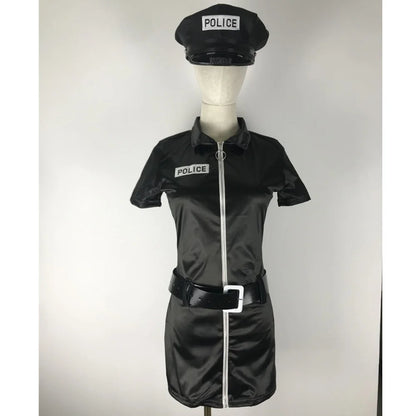 Halloween Cosplay Black Blue Sexy Cop Officer Outfit Policewoman Costume Suit Uniform For Adult Women Police Fancy Dress