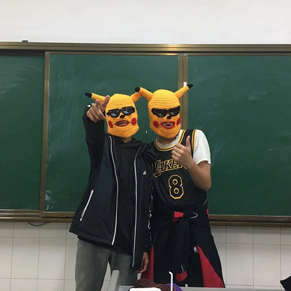 Funny Spoof Pullover Hat Men Women Cartoon Handmade Knitted Hat Halloween Bully Robber Woolen Mask Sunglasses Amuse Head Cover