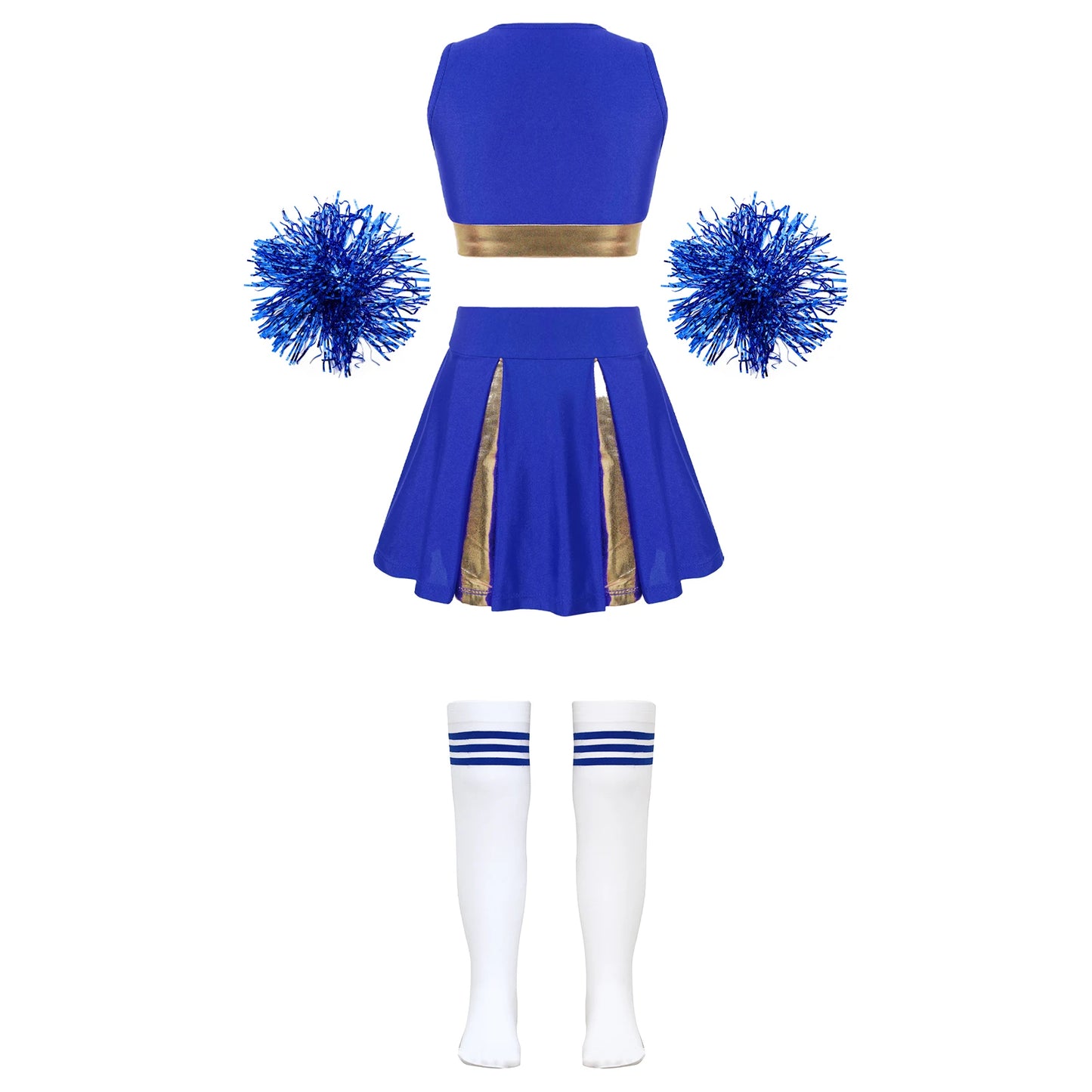 Childrens Cheer Leader Costume Girls Cheerleading Uniform Outfits with Flower Balls Socks Schoolgirl Dance Dress Halloween Party