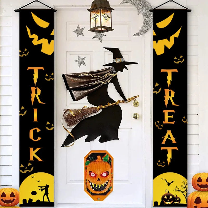 Halloween Hanging Door Curtain Banner Pumpkin Ghost Happy Halloween Decorations For Home Trick Or Treat Horror Party Supplies