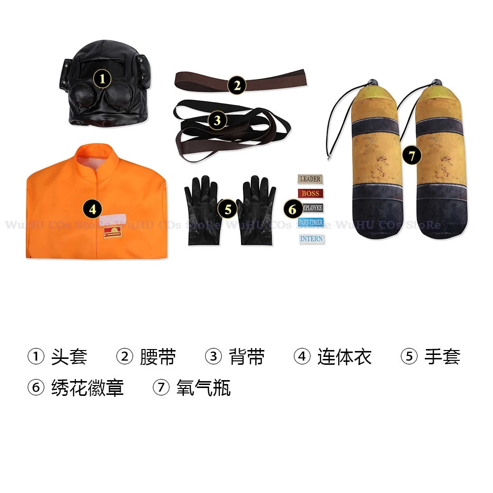 Game Lethal Company Cosplay Costume Red Jumpsuits Lethal Company Mask Clothing Jumpsuit Full Set Men Halloween Role Play Party
