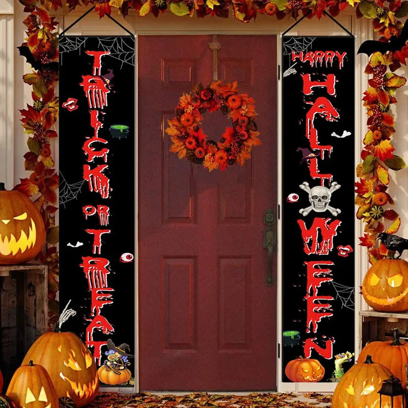 Halloween Hanging Door Curtain Banner Pumpkin Ghost Happy Halloween Decorations For Home Trick Or Treat Horror Party Supplies