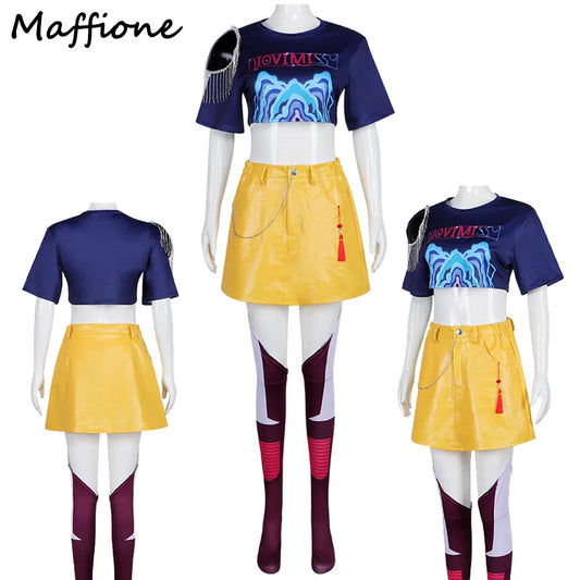 Mira  Cosplay Costume 2025 Cartoon Demon Cos Hunter of KPop Roleplay Disguise Outfits Tops Skirts Socking  Female Halloween Suit