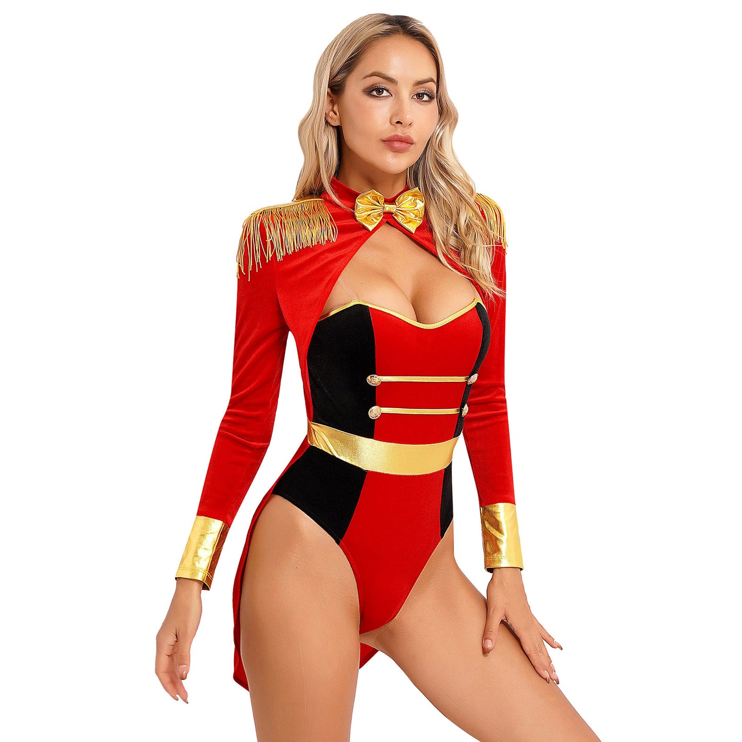 Women's Sexy Circus Ringmaster Costume - Velvet Long Sleeve Jumpsuit with Tailcoat