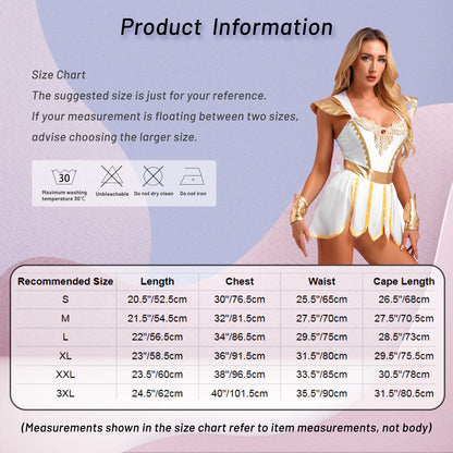 Womens Ancient Greek Roman Godness Empress Cosplay Costume Cape Leotard Dress Toga with Wristbands for Halloween Theme Party