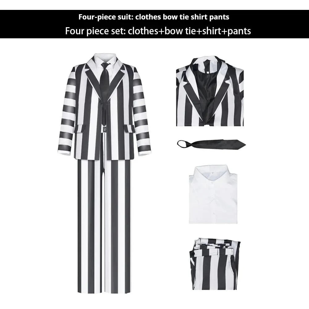 2024 Beetlejuice Halloween Cosplay Costume – Suit, Blazer, Tie & Shirt for Men & Women