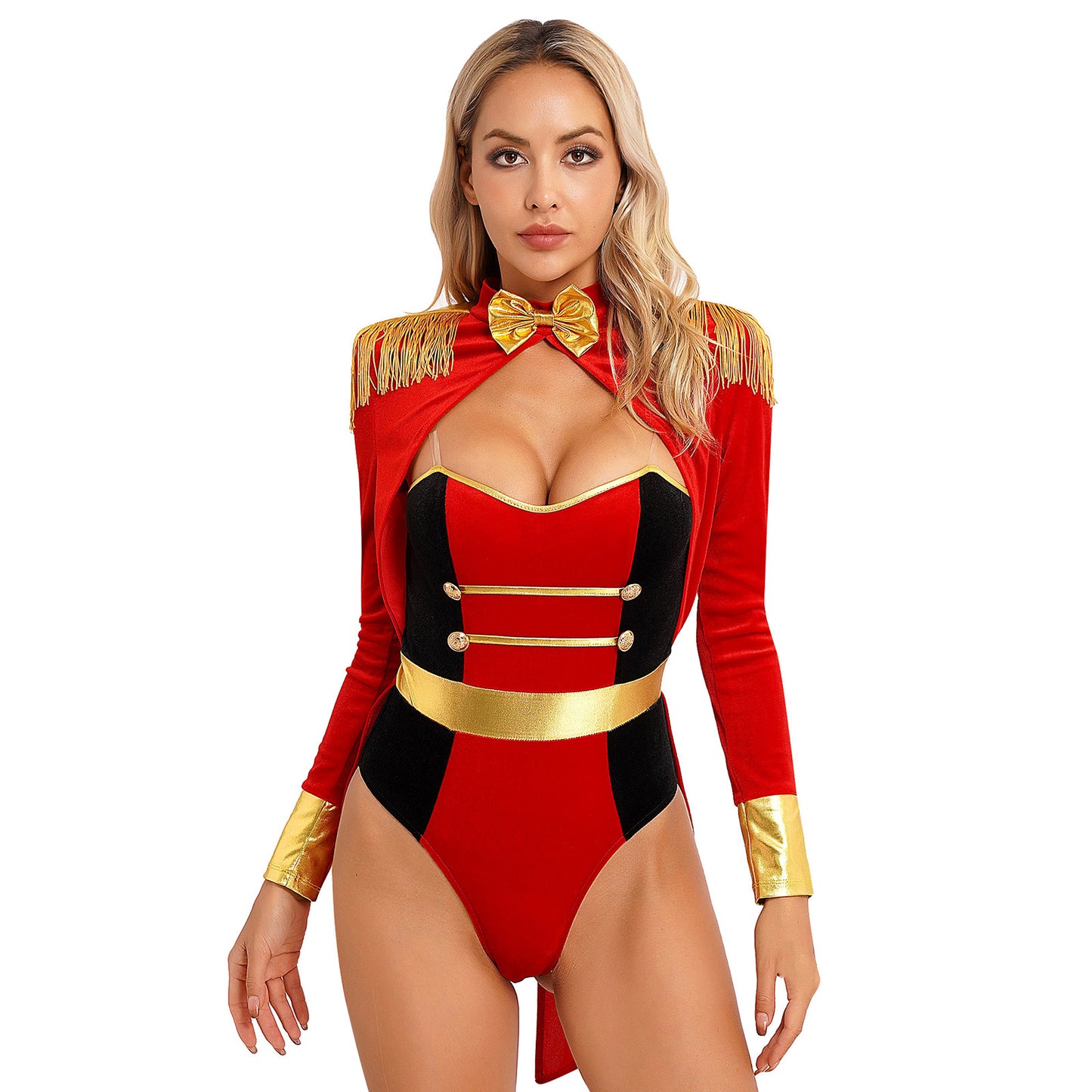 Women's Sexy Circus Ringmaster Costume - Velvet Long Sleeve Jumpsuit with Tailcoat