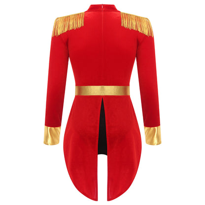 Women's Sexy Circus Ringmaster Costume - Velvet Long Sleeve Jumpsuit with Tailcoat