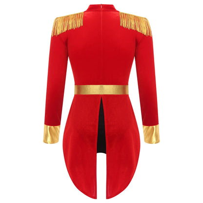 Women's Sexy Circus Ringmaster Costume - Velvet Long Sleeve Jumpsuit with Tailcoat