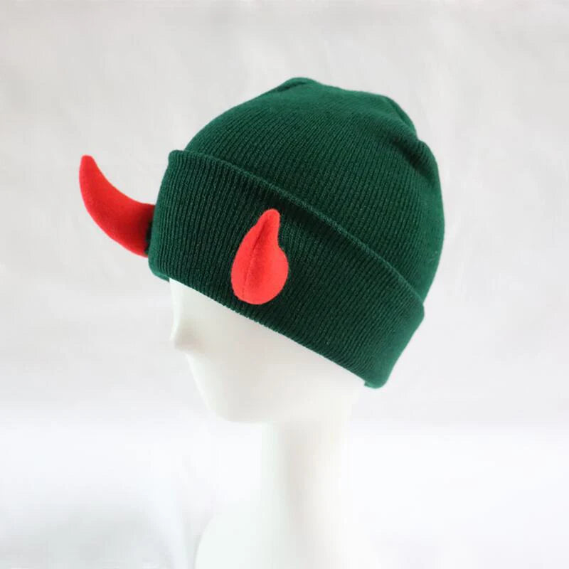 Devil Horn Hat Halloween Soft Knitted Beanie Warm Winter Autumn Funny Hip Hop Cap Indoor Outdoor Windproof Coldproof Skullies