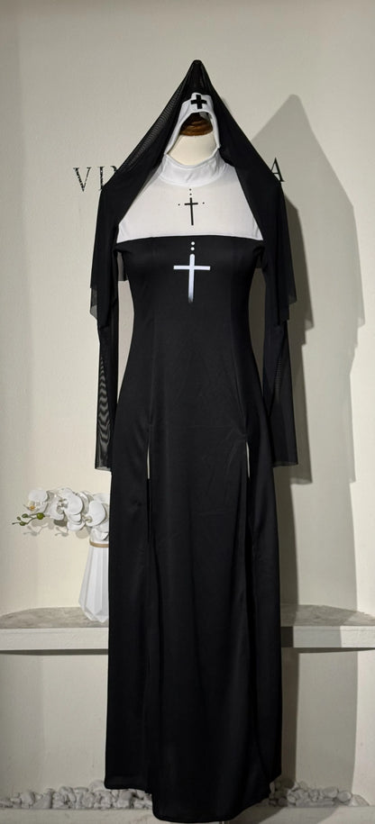 Halloween Nun Costume Female Carnival Cosplay Sexy Nun Dress with Headwear Two Piece Set Church Costumes Pray Gothic
