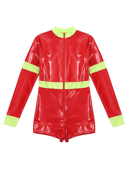 Women's Firefighter Costume - Long Sleeve Zipper Jumpsuit for Halloween Cosplay