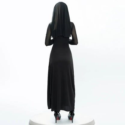 Halloween Nun Costume Female Carnival Cosplay Sexy Nun Dress with Headwear Two Piece Set Church Costumes Pray Gothic