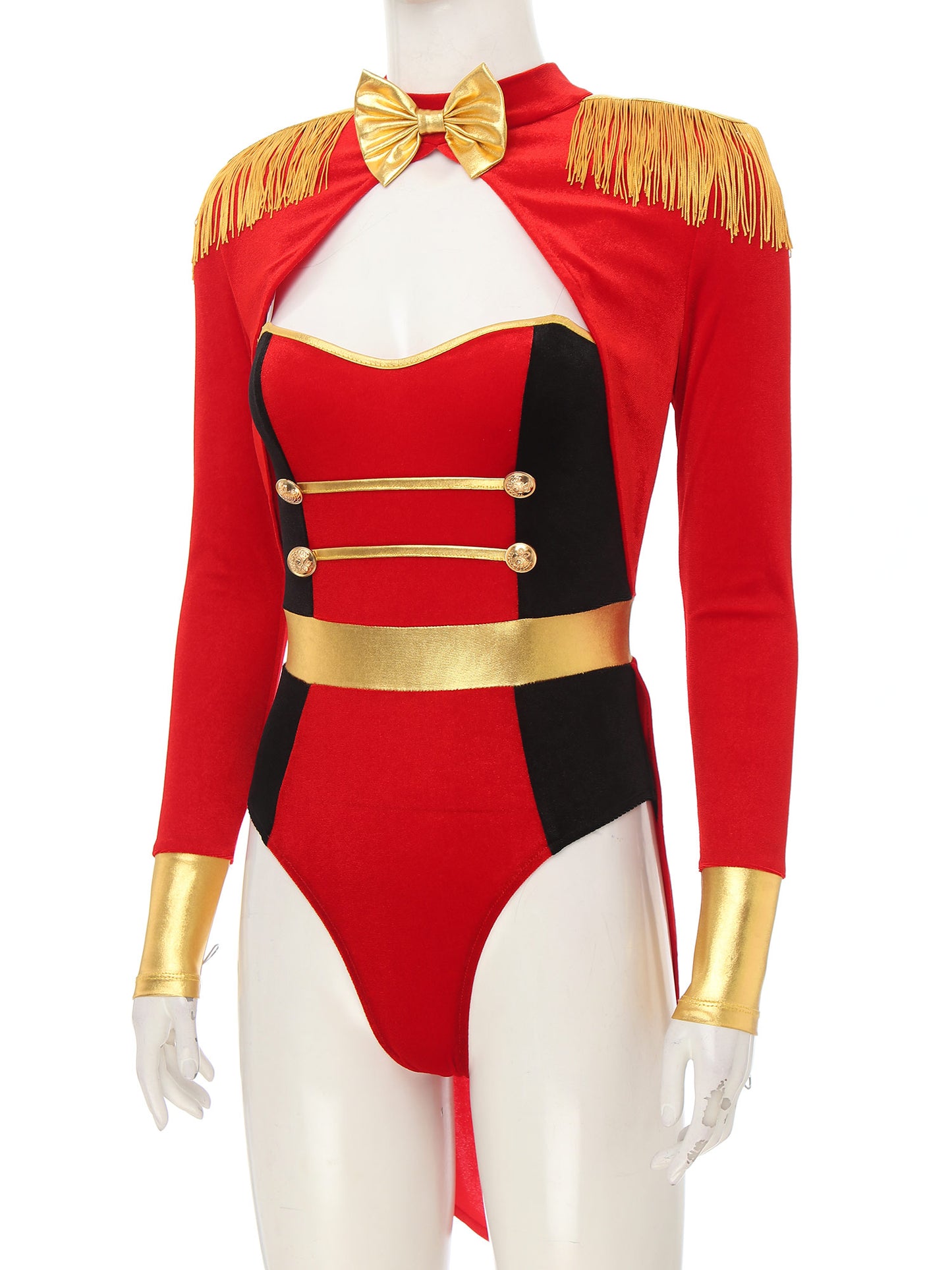 Women's Sexy Circus Ringmaster Costume - Velvet Long Sleeve Jumpsuit with Tailcoat