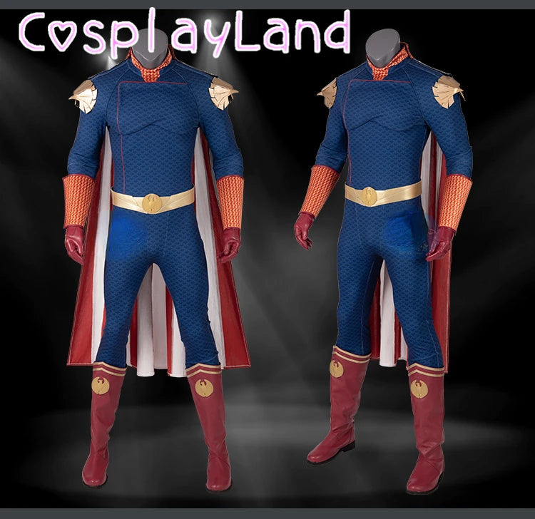 IN Stock The Boys Homelander Cospaly Superhero Costume Adult Halloween Costumes Antony Starr Jumpsuit with Cloak Shoes Bodysuit