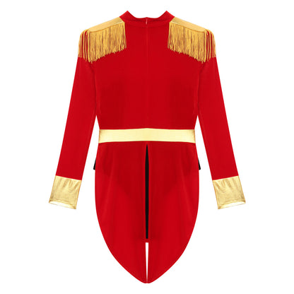 Women's Sexy Circus Ringmaster Costume - Velvet Long Sleeve Jumpsuit with Tailcoat