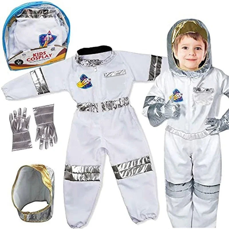 White Space suit Cosplay costume Astronaut Uniform Childrens Party Game Rocket Space suit