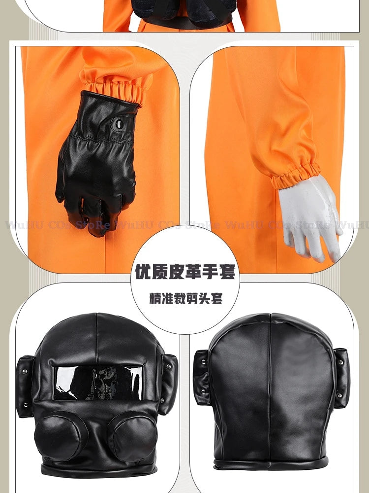 Game Lethal Company Cosplay Costume Red Jumpsuits Lethal Company Mask Clothing Jumpsuit Full Set Men Halloween Role Play Party