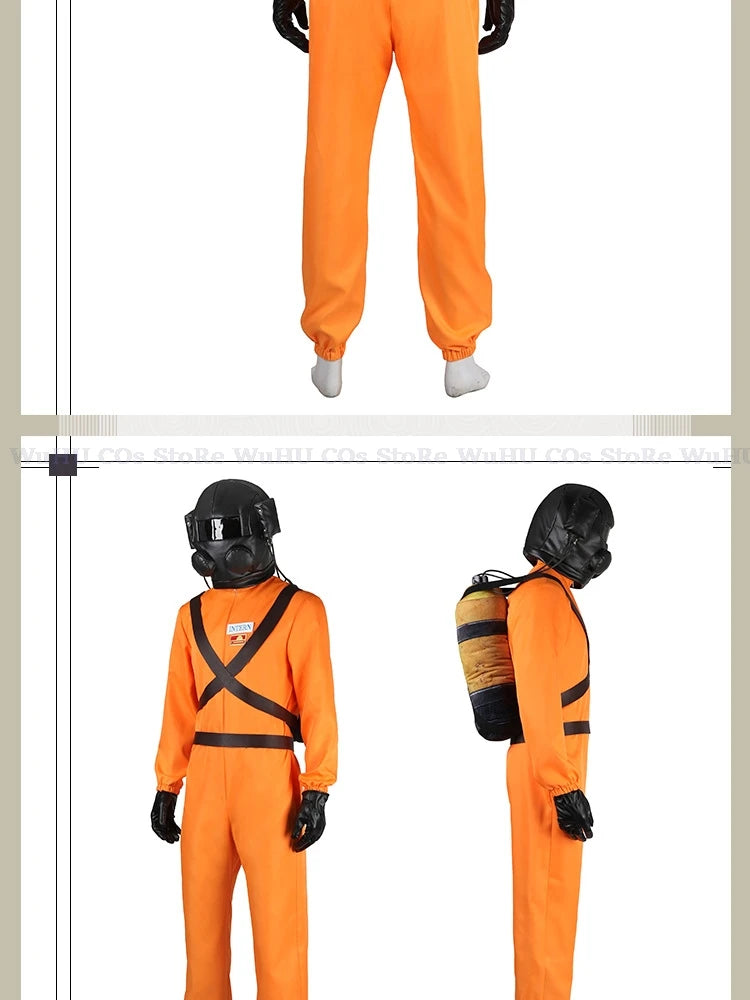 Game Lethal Company Cosplay Costume Red Jumpsuits Lethal Company Mask Clothing Jumpsuit Full Set Men Halloween Role Play Party