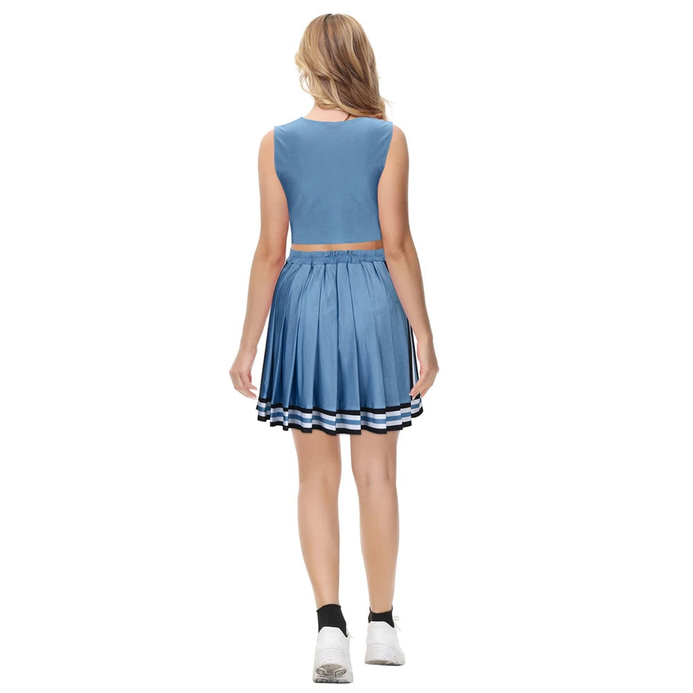 Olivia Cheerleader Uniform Princess Top Skirt Blue White Cheerleading Outfits Halloween Party Costume for High School Girls