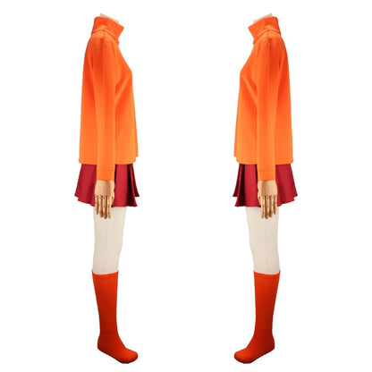 Anime Velma Seragam Cosplay Kostum Orange Short Skirt Uniform Wanita Oranye Kaus Kaki Rok Atas Halloween Party Carnival Set