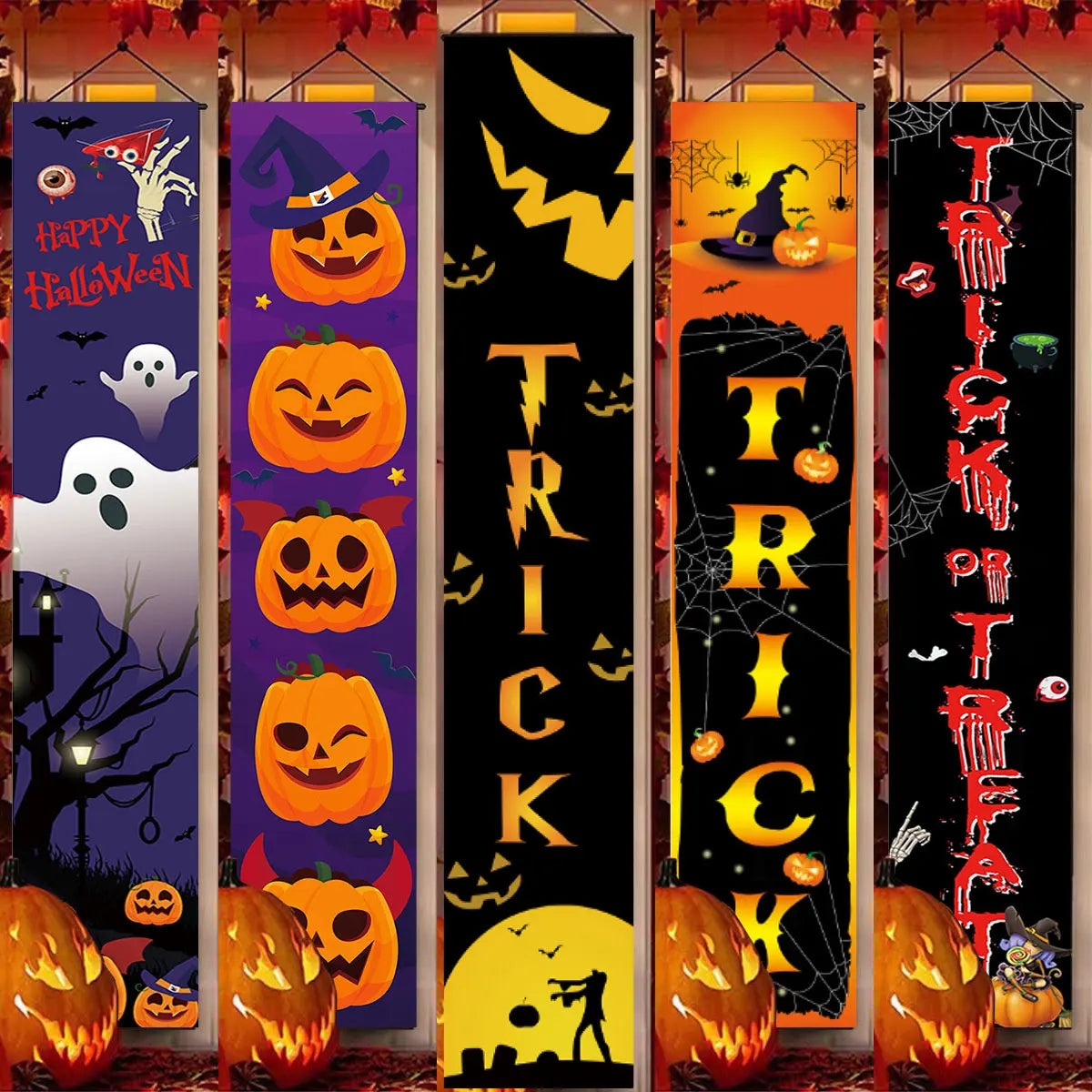 Halloween Hanging Door Curtain Banner Pumpkin Ghost Happy Halloween Decorations For Home Trick Or Treat Horror Party Supplies