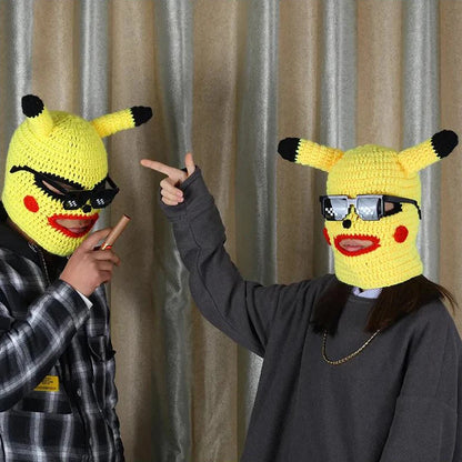 Funny Spoof Pullover Hat Men Women Cartoon Handmade Knitted Hat Halloween Bully Robber Woolen Mask Sunglasses Amuse Head Cover
