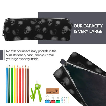 Skulls Pattern Pencil Cases Cute Goth Witchcraft Pen Box Pencil Bags Student Large Storage School Supplies Gifts Pencilcases