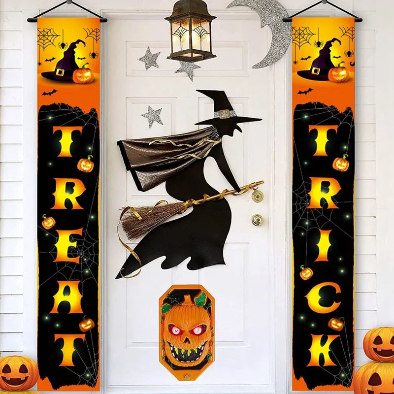 Halloween Hanging Door Curtain Banner Pumpkin Ghost Happy Halloween Decorations For Home Trick Or Treat Horror Party Supplies