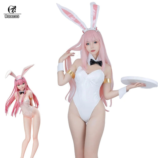 ROLECOS Anime Zero Two Cosplay Costume Halloween Sexy Woman Bunny Girl 02 Ver. 2nd White Leather Jumpsuit