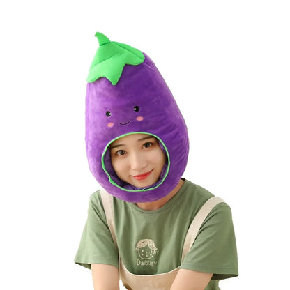 Cartoon Plush Headwear Cosplay Party Funny Eggplant Food Hat Cap Pineapple Popcorn Chips Headdress Photo Performance Prop