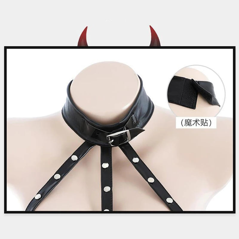 AniLV 2022 Halloween Rivet Straps Devil Wings Leather Unifrom Dark Night Demon Women Pajamas Outfits Costumes Cosplay