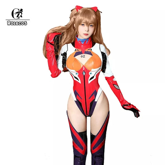 ROLECOS Anime Asuka Cosplay Costume Asuka Langley Soryu Cosplay Costume Sexy Jumpsuit Women Bodysuit Halloween Headwear