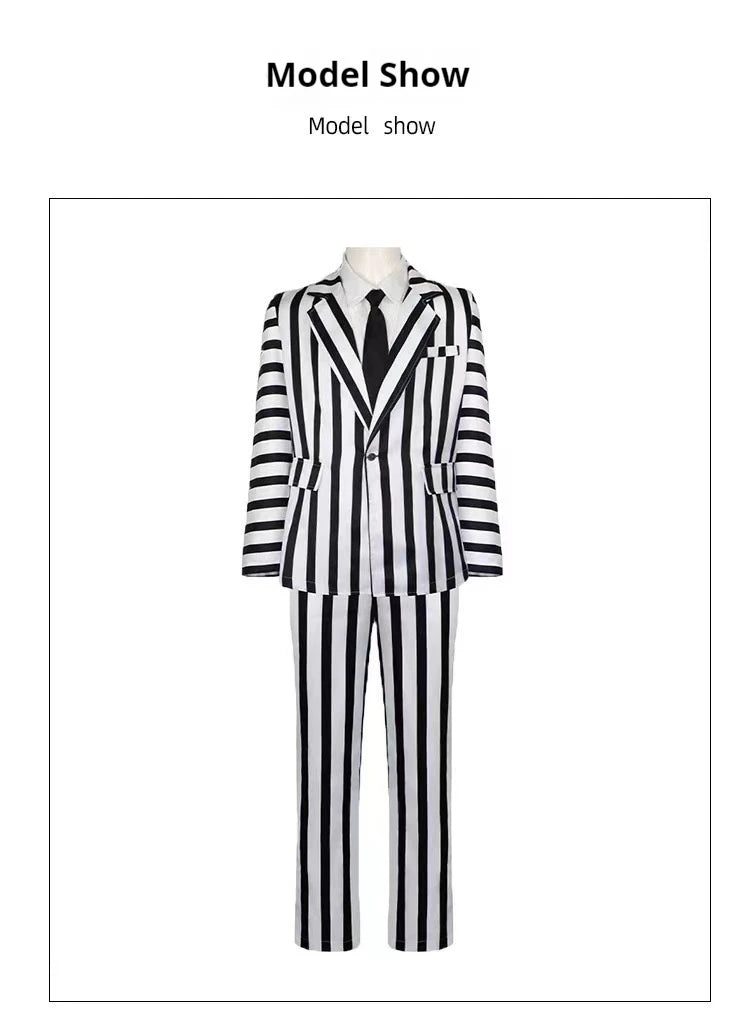 2024 Beetlejuice Halloween Cosplay Costume – Suit, Blazer, Tie & Shirt for Men & Women