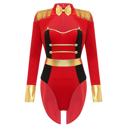Women's Sexy Circus Ringmaster Costume - Velvet Long Sleeve Jumpsuit with Tailcoat