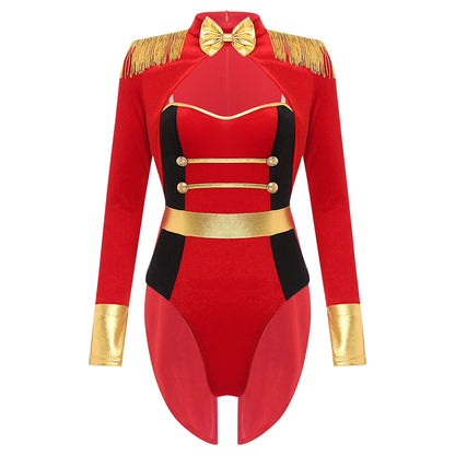Women's Sexy Circus Ringmaster Costume - Velvet Long Sleeve Jumpsuit with Tailcoat