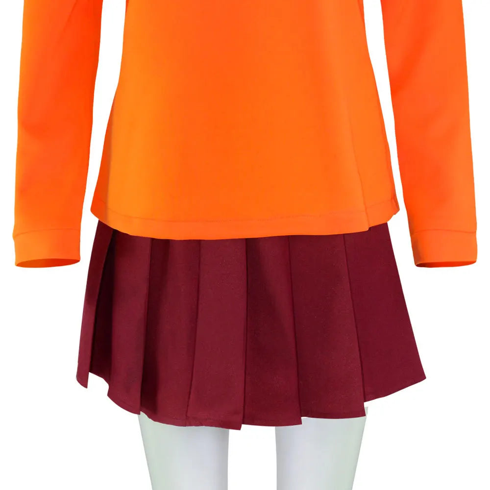 Anime Velma Seragam Cosplay Kostum Orange Short Skirt Uniform Wanita Oranye Kaus Kaki Rok Atas Halloween Party Carnival Set