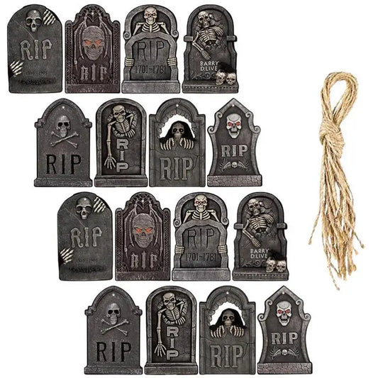 Horror Halloween Signs Pendant Halloween Decorations Graveyard Tombstone Cemetery Signs Horror Atmosphere 16pcs Mini Tombstones