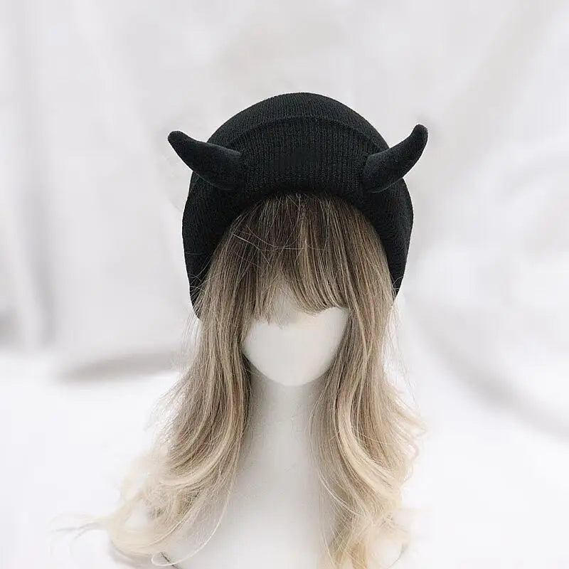 Devil Horn Hat Halloween Soft Knitted Beanie Warm Winter Autumn Funny Hip Hop Cap Indoor Outdoor Windproof Coldproof Skullies