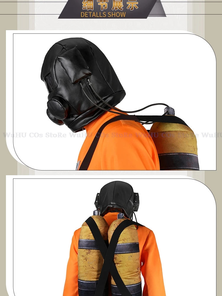 Game Lethal Company Cosplay Costume Red Jumpsuits Lethal Company Mask Clothing Jumpsuit Full Set Men Halloween Role Play Party