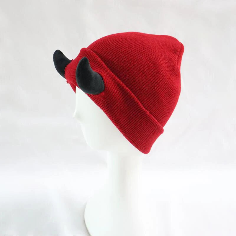 Devil Horn Hat Halloween Soft Knitted Beanie Warm Winter Autumn Funny Hip Hop Cap Indoor Outdoor Windproof Coldproof Skullies