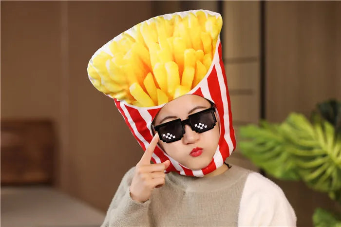 Cartoon Plush Headwear Cosplay Party Funny Eggplant Food Hat Cap Pineapple Popcorn Chips Headdress Photo Performance Prop