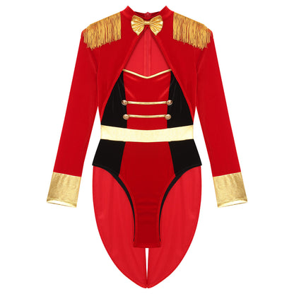 Women's Sexy Circus Ringmaster Costume - Velvet Long Sleeve Jumpsuit with Tailcoat