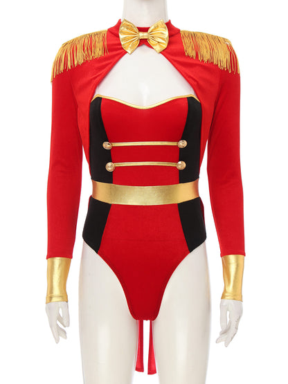 Women's Sexy Circus Ringmaster Costume - Velvet Long Sleeve Jumpsuit with Tailcoat