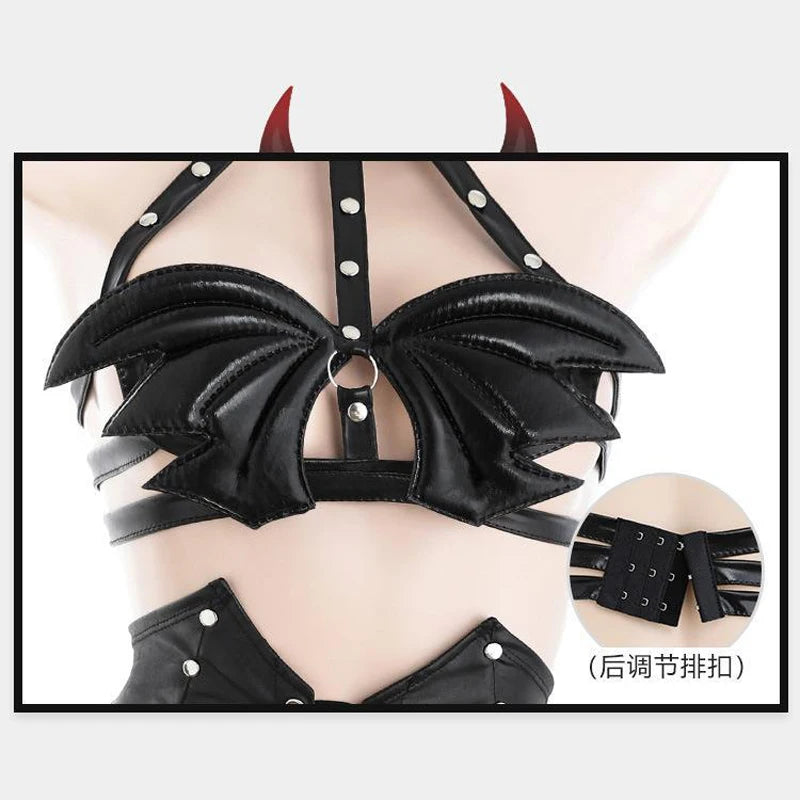 AniLV 2022 Halloween Rivet Straps Devil Wings Leather Unifrom Dark Night Demon Women Pajamas Outfits Costumes Cosplay