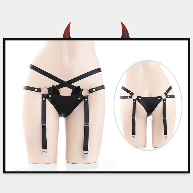 AniLV 2022 Halloween Rivet Straps Devil Wings Leather Unifrom Dark Night Demon Women Pajamas Outfits Costumes Cosplay